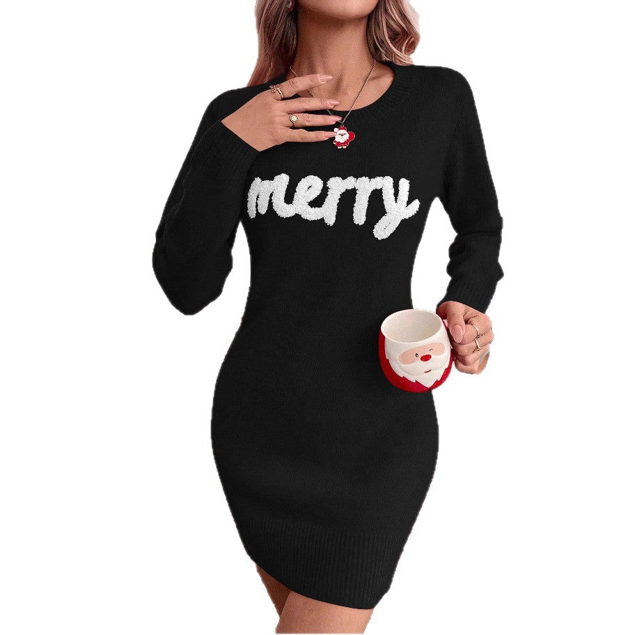 Solid Color Long Sleeve Knitted Loose Fit Bodycon Dress