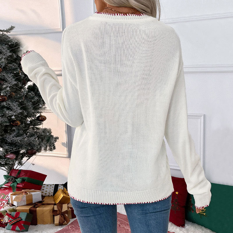 Cute and Versatile Loose Long Sleeve Round Neck Christmas Sweater for Women