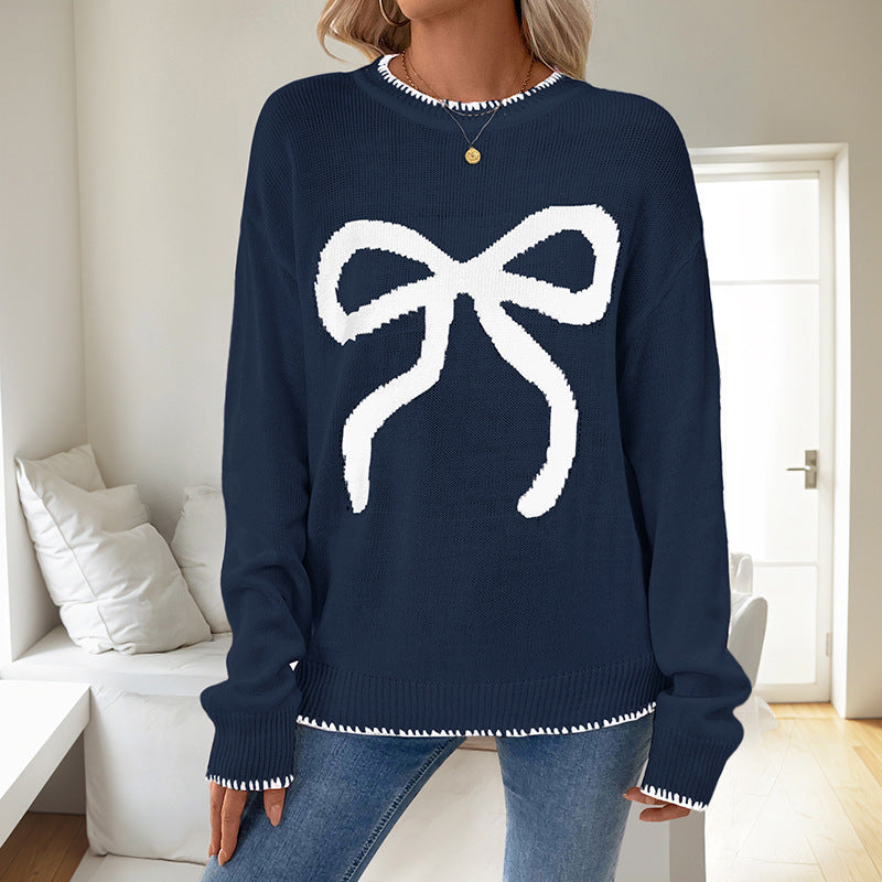 Cute and Versatile Loose Long Sleeve Round Neck Christmas Sweater for Women