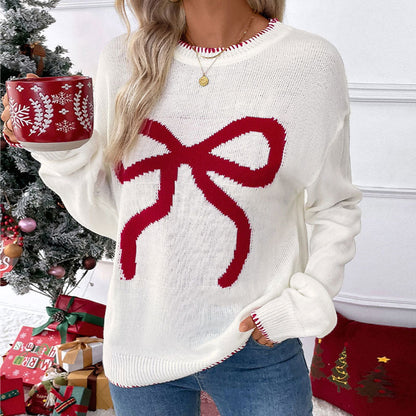 Cute and Versatile Loose Long Sleeve Round Neck Christmas Sweater for Women