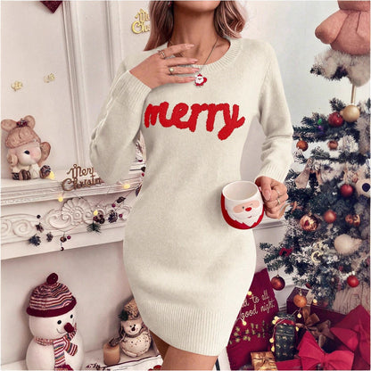 Solid Color Long Sleeve Knitted Loose Fit Bodycon Dress
