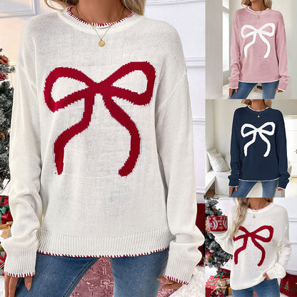 Cute and Versatile Loose Long Sleeve Round Neck Christmas Sweater for Women