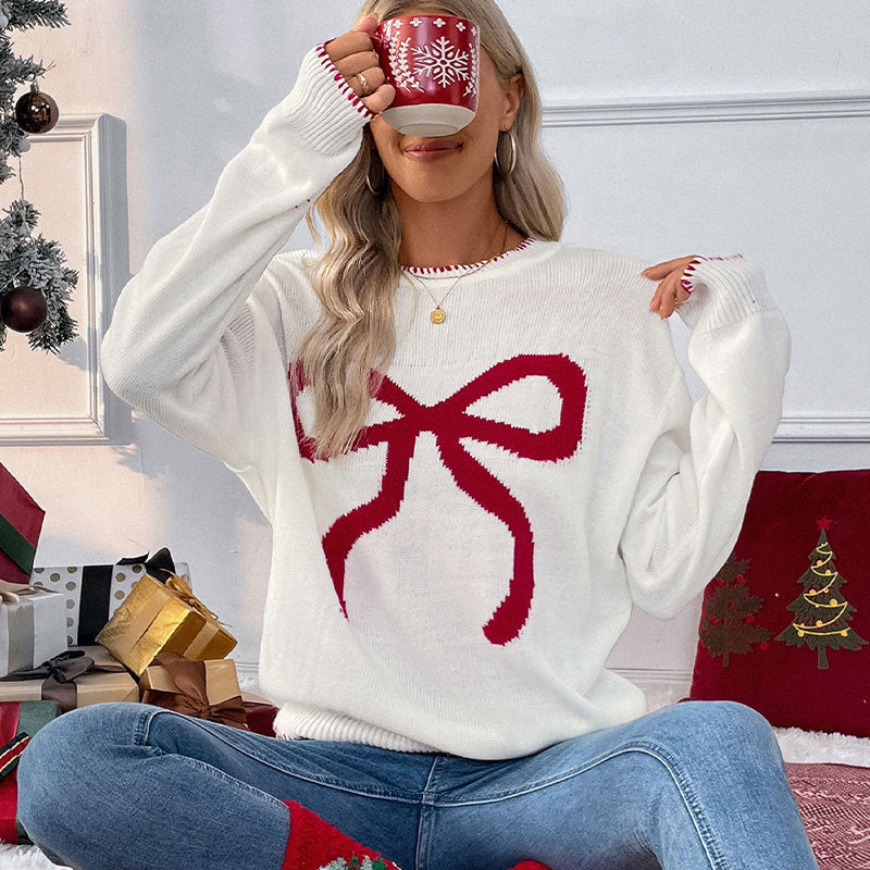Cute and Versatile Loose Long Sleeve Round Neck Christmas Sweater for Women