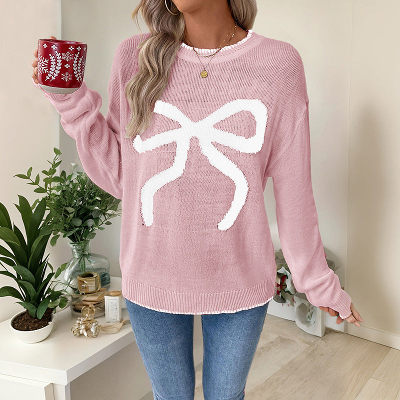 Cute and Versatile Loose Long Sleeve Round Neck Christmas Sweater for Women