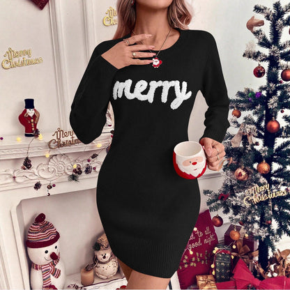 Solid Color Long Sleeve Knitted Loose Fit Bodycon Dress
